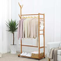 Bamboo Linmen coat rack Hanger Floor-to-ceiling bedroom coat rack Modern simple clothes rack Office clothes