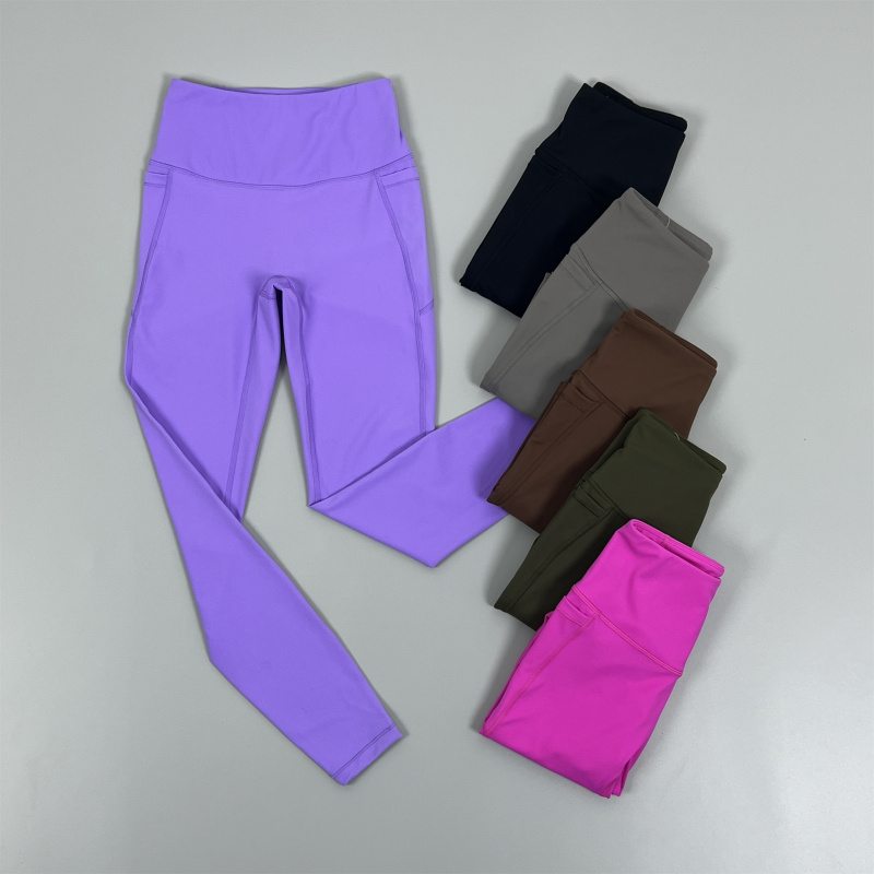 Nude-Feel Brushed High-Waisted Double-Pocket Sports Fitness Cropped Pants for Women, Quick-Drying Breathable Running Leggings for Outerwear