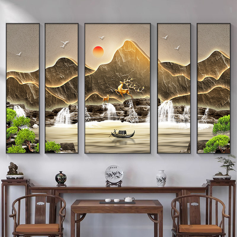 Painting of a Mountain Range Facing a Central Hall, Hanging Painting for Living Room, New Chinese Style Rural Hall House, Grand Landscape Decorative Painting, Ancestral House and Ancestral Hall Painting Painting of a Mountain Range Facing a Central Hall, Hanging Painting for Living Room, New Chinese Style Rural Hall House, Grand Landscape Decorative Painting, Ancestral House and Ancestral Hall Painting