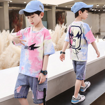 Childrens clothing boy suit summer handsome net red ocean air thin model 2021 big children short sleeve boy clothes tide