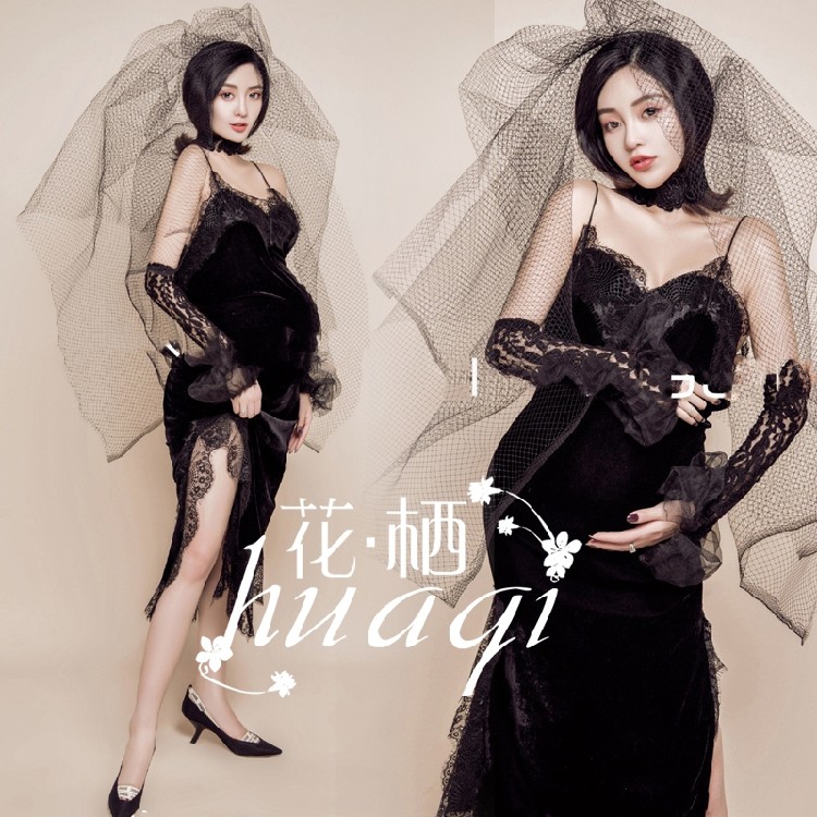 Photo Gallery 19 New Gestational Woman Dress Sexy Lace Open Velvet Gown Art Photography Clothing Pregnant Woman Photo Costumes