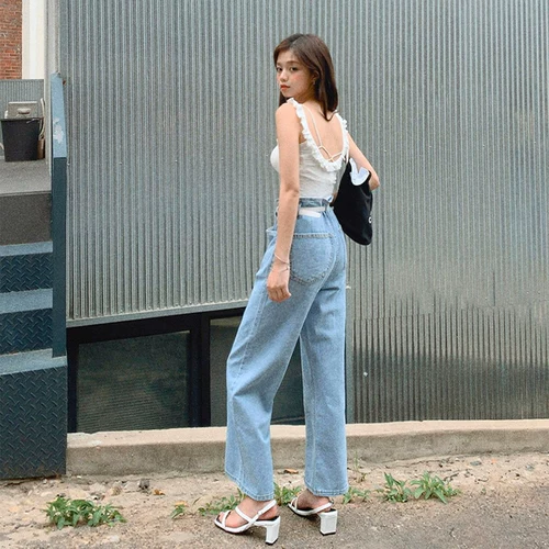 Джинсы, осенние штаны, 2020 года, свободный прямой крой, в корейском стиле
