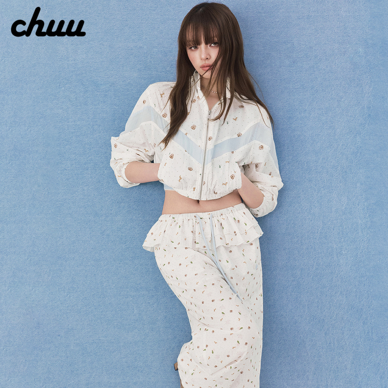 Chuu Keluli Series Zipper Short Jacket for Women 2026 Summer New Product Color-Blocking Full-Print Long-Sleeve Thin Jacket Chuu Keluli Series Zipper Short Jacket for Women 2026 Summer New Product Color-Blocking Full-Print Long-Sleeve Thin Jacket