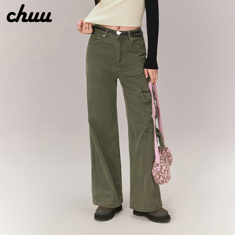 Chuu Multi-Pocket Distressed Casual Pants for Women 2026 Spring and Autumn New High-Waisted Floor-Length Pocket Cargo Straight-Leg Long Pants Chuu Multi-Pocket Distressed Casual Pants for Women 2026 Spring and Autumn New High-Waisted Floor-Length Pocket Cargo Straight-Leg Long Pants