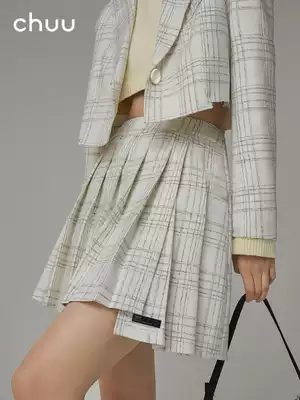 CHUU irregular plaid pleated skirt women 2021 new spring and autumn small man high waist slim short skirt