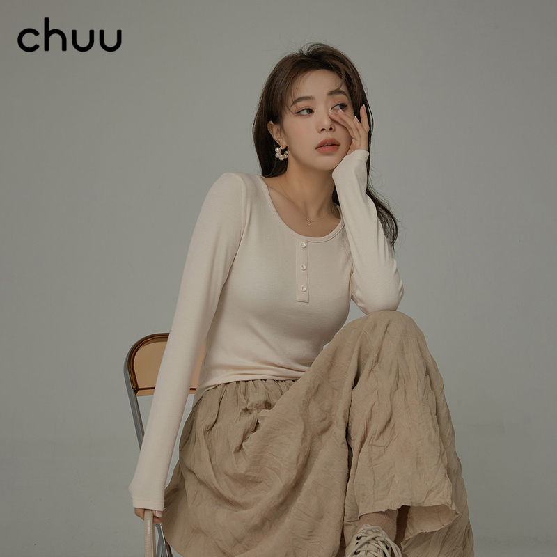 CHUU slim-fit round-neck inner top women's 2022 new autumn long-sleeved temperament is thin and foreign style inner top T-shirt