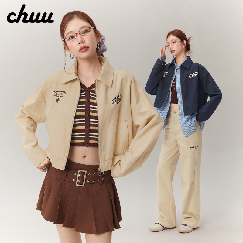 Chuu Letter Star Embroidered Short Jacket for Women 2026 Spring and Autumn New Product College Style Loose Long-Sleeved Jacket Top