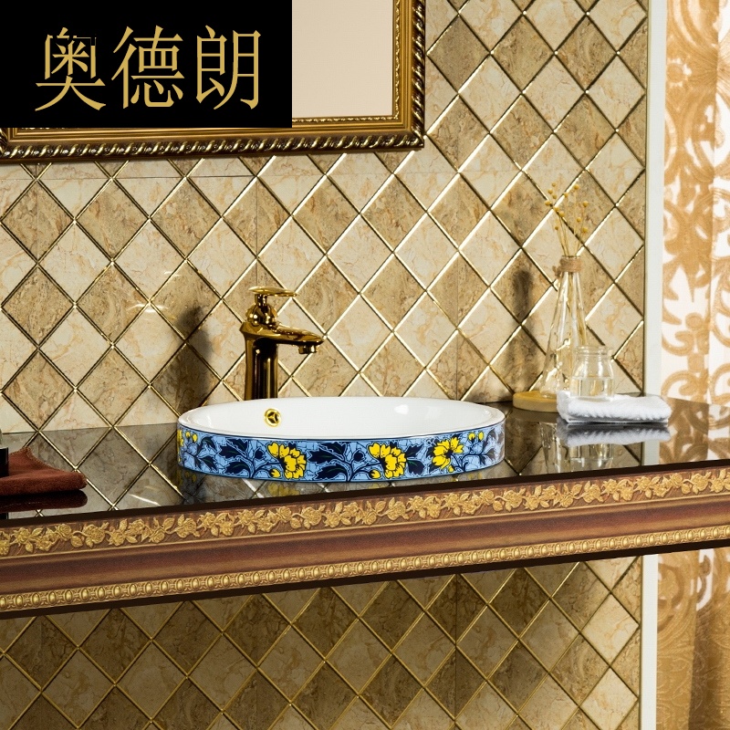 Ceramic counter basin semi-embedded basin household dressing room round washbasin European wash basin wash basin