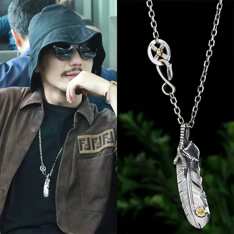 S925シルバー高橋羽根ネックレスメンズハンドメイドレトロトレンドセーター太角チェーン女性スター同じスタイルイーグルクローペンダント