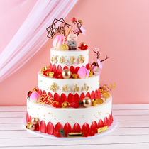 New birthday birthday three-layer birthday peach fruit old man life 2021 net red birthday plastic sample customization