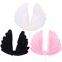 Feather birthday cake decoration large black white Pink Net Red love feather wing plug-in
