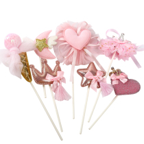 Cake decoration cute pink lace mesh love plug-in Crown ice cream five-pointed star Moon dessert plug