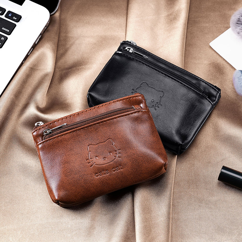 Retro Handmade Leather Coin Purse for Women, Cute Mini Earphones, Keys, Id Storage, Portable Small Wallet