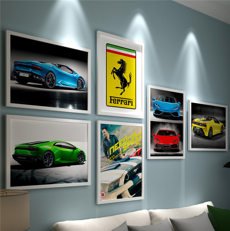 Sports car hanging painting Ferrari decorative painting Lamborghini poster Bugatti Mustang 4S shop supercar photo wall