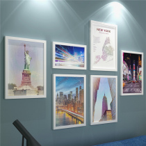 European-style modern solid wood photo wall frame wall creative city line Roman landscape painting bedroom walkway mural