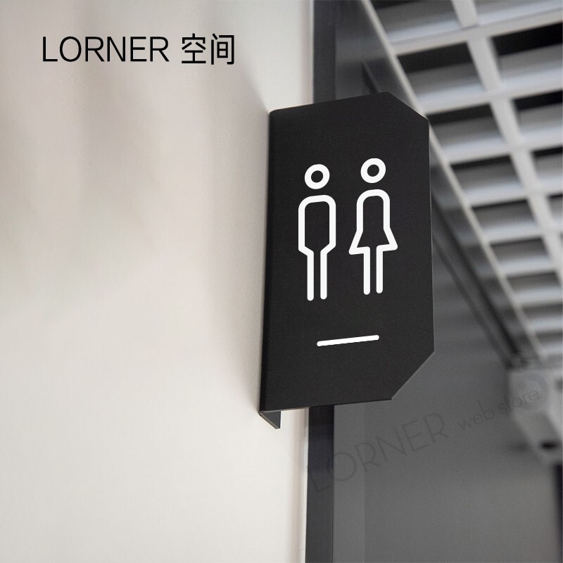 Side-Mounted Double-Sided Metal Signage for Men's and Women's Restrooms, Toilet Guide Signs