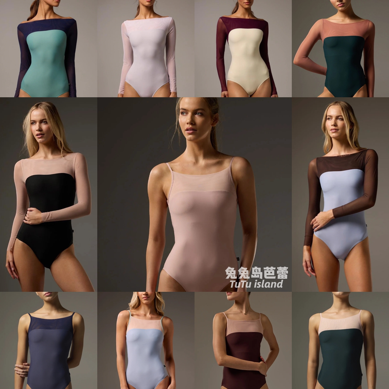 New on August 20Th! Rabbit Island Australia Bodile Ballet Mesh Spliced Long-Sleeve Camisole Dance Leotard Yoga