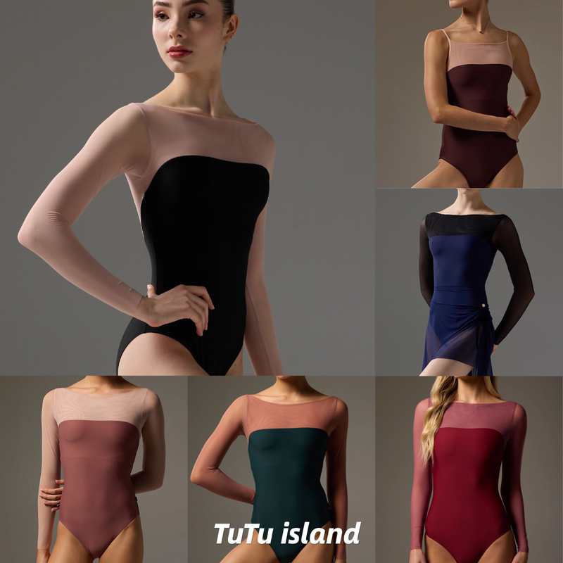 New on March 17Th! Rabbit Island Australia Bodile Ballet Mesh Spliced Long-Sleeve Camisole Dance Leotard Yoga