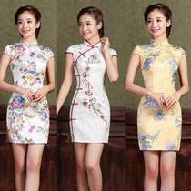 Cheongsam dress 2019 spring new short spring summer dress cheongsam slim student banquet dress girl flag