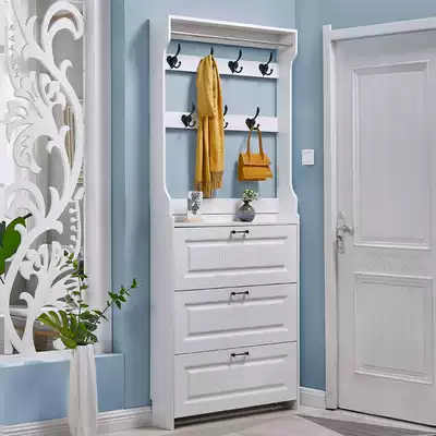 Door ultra-thin flip bucket home shoe cabinet with coat rack large capacity porch cabinet assembly multifunctional space-saving shoe rack