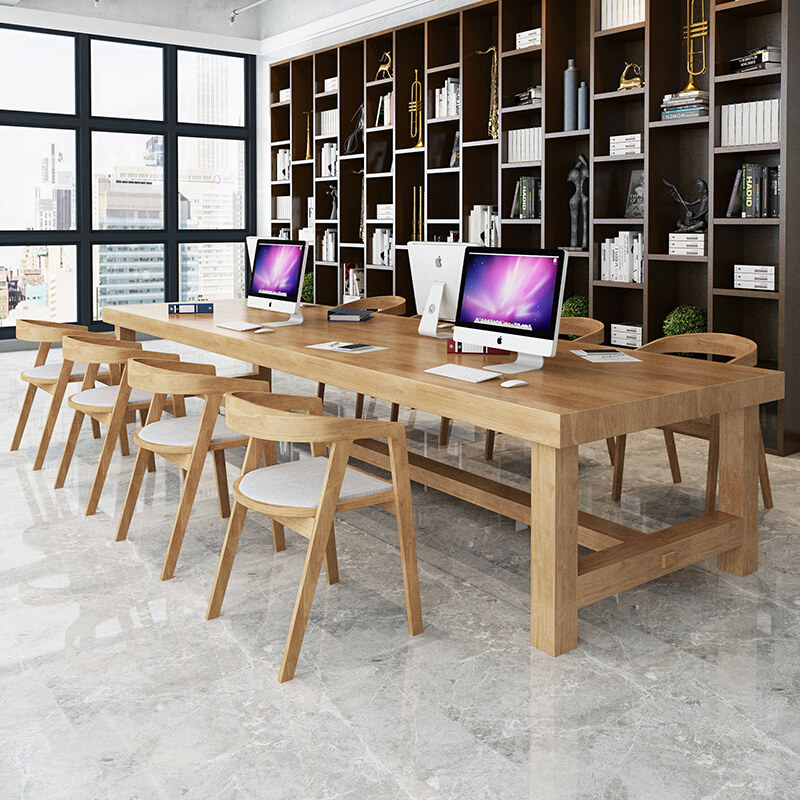 Solid Wood Meeting Table Long Table Brief Modern Strip Table Large Office Negotiation Table And Chairs Combined Industrial Wind Computer Desk
