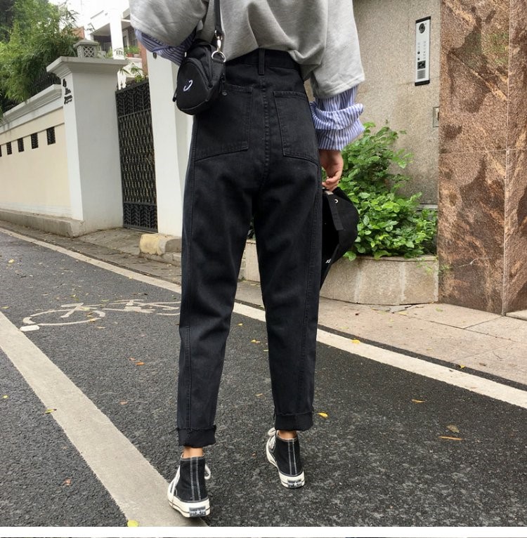 Quần jeans đen nữ xuân hè 2018 phiên bản mới của Hàn Quốc lưới đỏ với quần lửng ống rộng quần harem - Quần jean thoi trang cong so