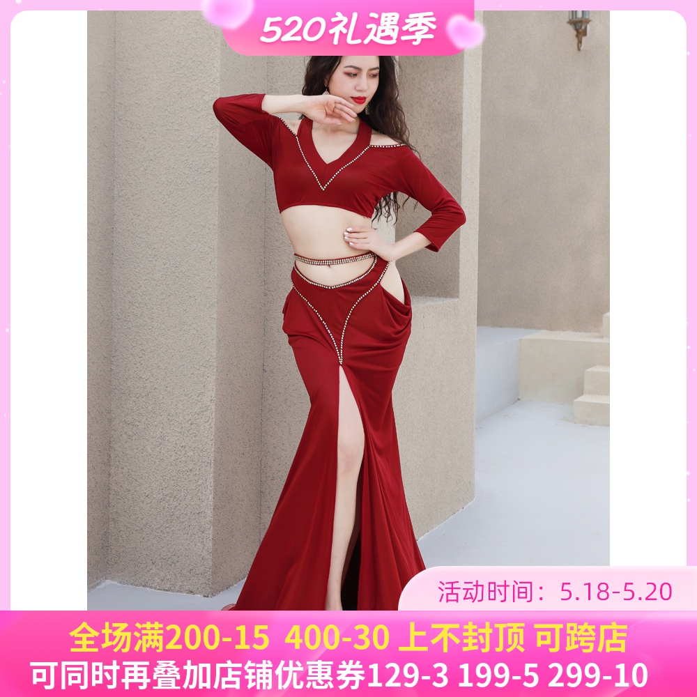 The Leaning City Dance New Belly Dance Suit Featured Hollowed-out Design Long Sleeves Practice Utiliti Light Extravagant Performance 380
