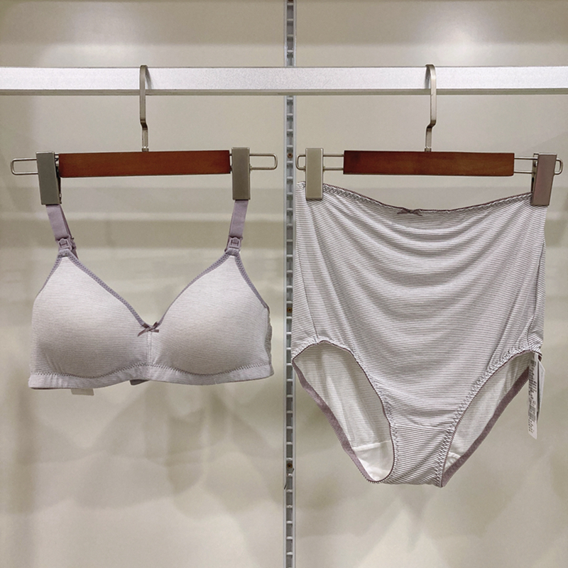 Pregnant color four seasons thin Modell pure cotton nursing bra panty set sleep bra YYW295626