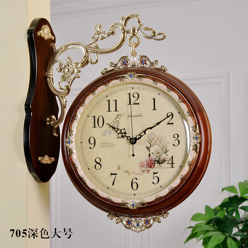 European style light luxury doublesided wall clock Living room mute