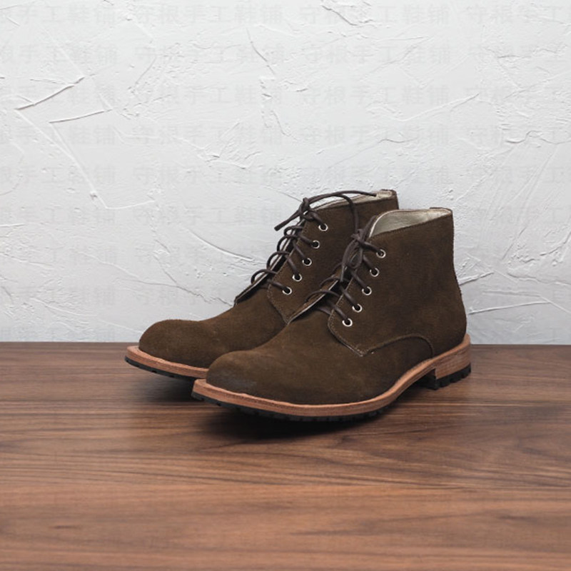 Goalkeeper handmade shoe weight foot custom large size size small yards solid specific lacing frosted military green Martin boot leather boot vibram