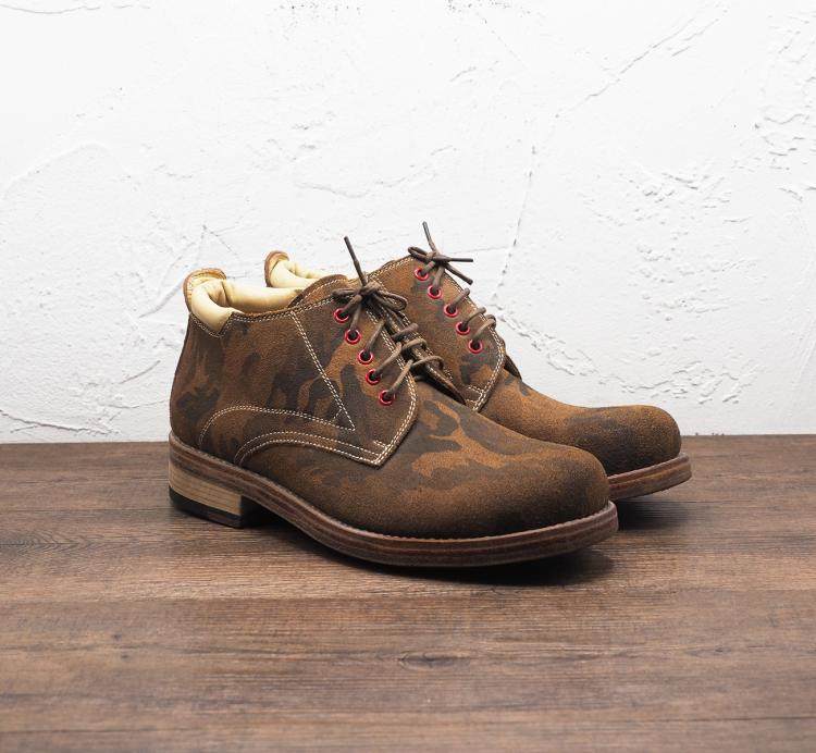 Custom autumn winter camouflage round head lacing cow leather not open glue Goodyear special v bottom Martin boots male and female short boots Shougen