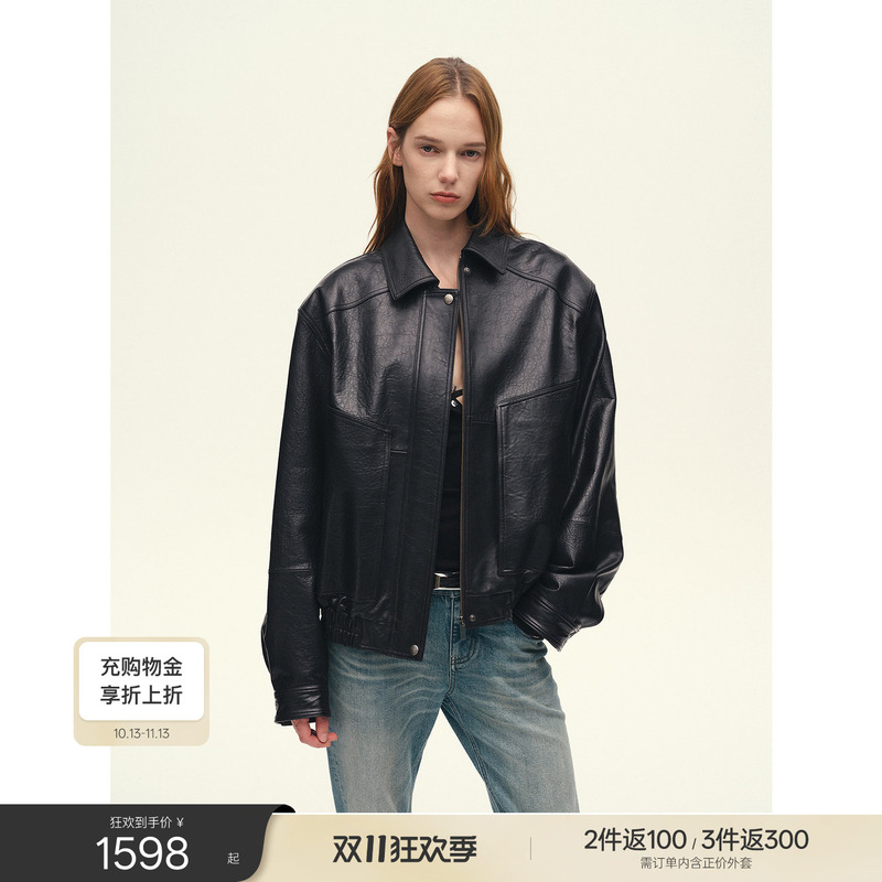 Fu Zhi En Imported Waxed Vegetable-Tanned Sheepskin Genuine Leather Jacket, Vintage Workwear Jacket for Women | Fashionable Influencer
