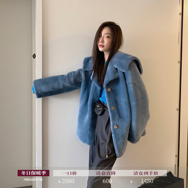 Fu Zhien Small Navy Black Label Merino Fur All-in-One Fur Coat Women's Lamb Wool Winter Coat Women's Winter - Taobao