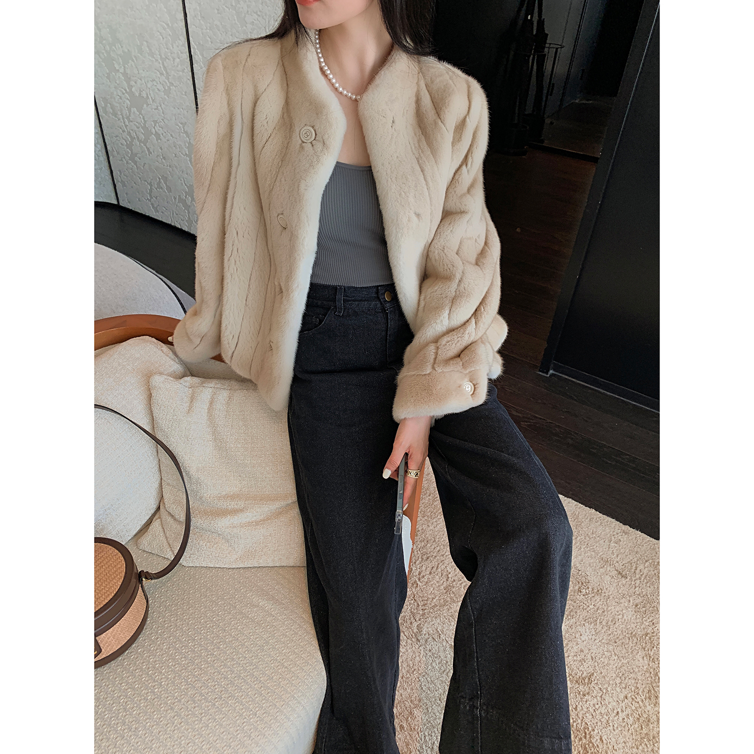 Pay Wise Nme Cheese Rum Import Ferret Coat Woman Young short lump sum Mink Velvet Fur Fur Fur Fur Coats