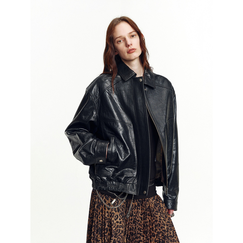 Fu Zhi En Imported Waxed Vegetable-Tanned Sheepskin Genuine Leather Jacket, Vintage Workwear Jacket for Women | Fashionable Influencer Fu Zhi En Imported Waxed Vegetable-Tanned Sheepskin Genuine Leather Jacket, Vintage Workwear Jacket for Women | Fashionable Influencer