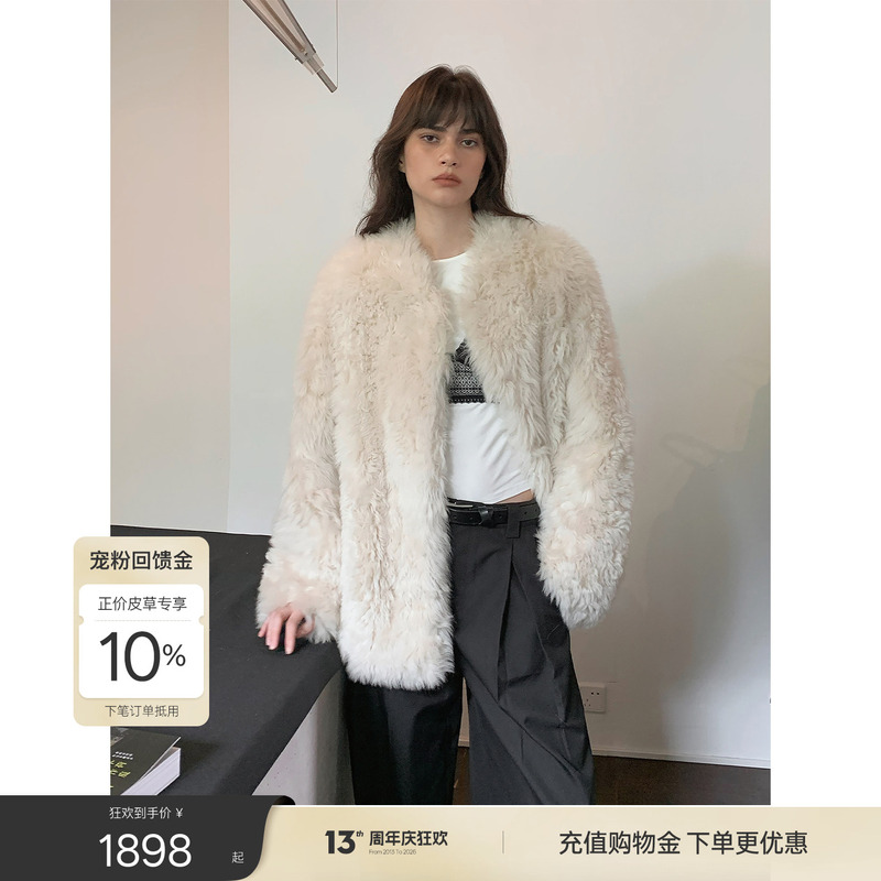 Fu Zhi'En Love Sea Accompaniment Lazy and Casual Stand Collar Tuscany Fur Integrated Casual Fur Young Style