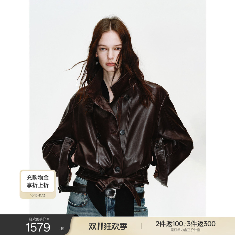 [Same Style as Wang Yuwen] Fu Zhi'En Oil Wax Genuine Leather Jacket for Women, Short Biker Jacket | Heartbeat Radio