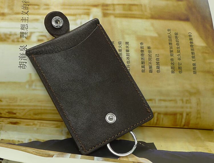 Túi kéo siêu mỏng loại khóa kéo DrawString bao da túi thẻ xe buýt nam và nữ bằng da bò lớp đầu tiên 1861KS ví nam da thật