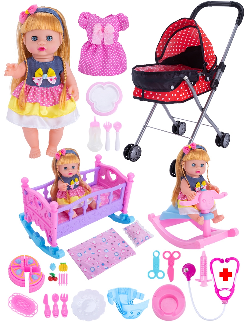 Children's birthday gift doctor toy set Girl dress up house wine trolley with doll simulation baby