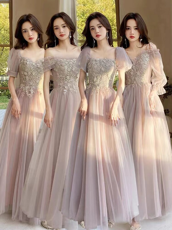 Pink Bridesmaid Dress 2026 New Style Sister Group Slimming High-End Student Choir Performance Dress Women's Autumn and Winter