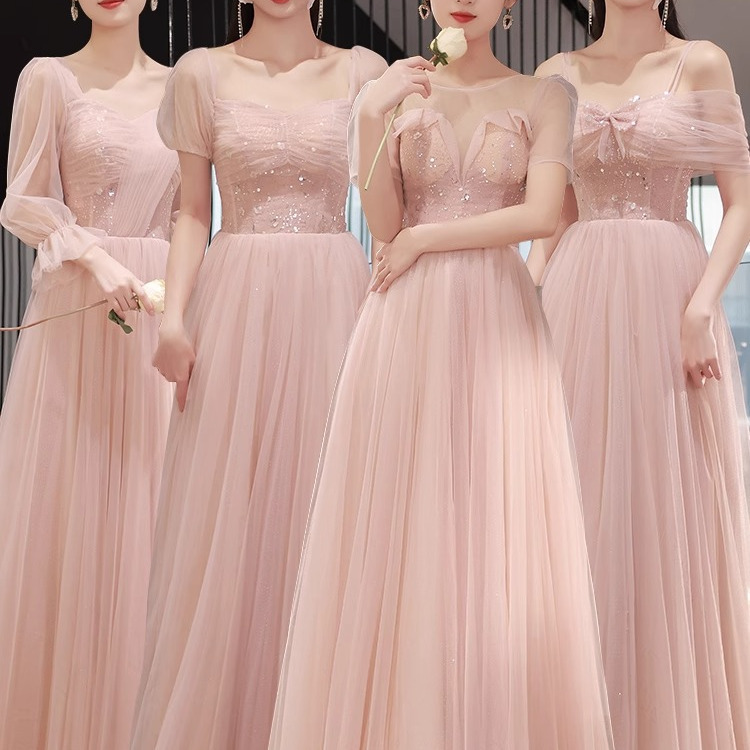 Pink Bridesmaid Dress for Women 2026 New Summer Fairy-Like Sister Group Dress Tulle Skirt High-End Petite Size Can Be Worn Casually Pink Bridesmaid Dress for Women 2026 New Summer Fairy-Like Sister Group Dress Tulle Skirt High-End Petite Size Can Be Worn Casually