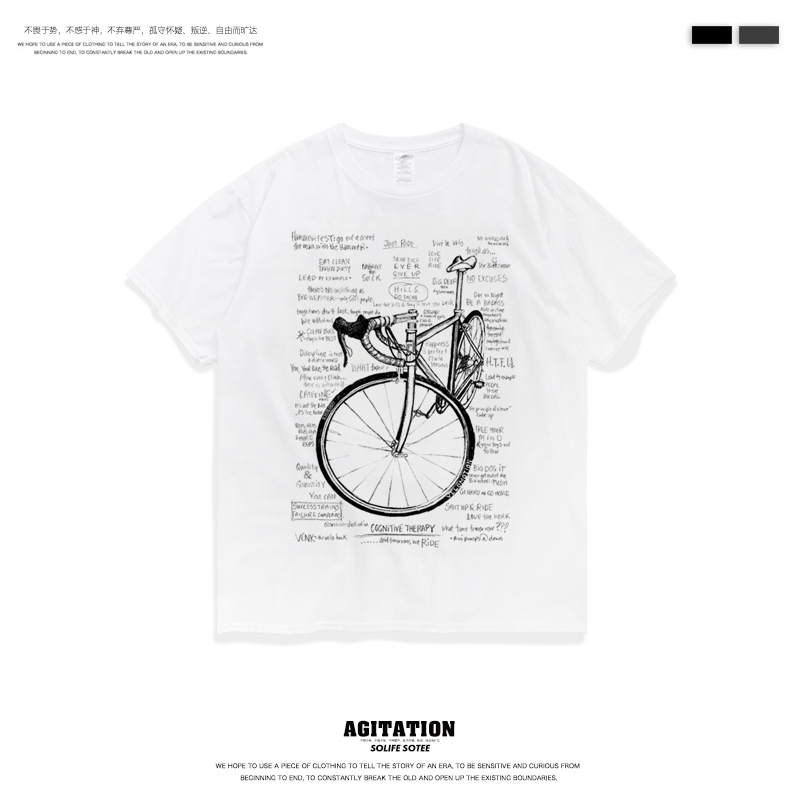 2021 Spring and Summer New Round Neck Short-Sleeved T-Shirt for Men and Women with Bicycle Riding Pattern Printed Loose Casual Top