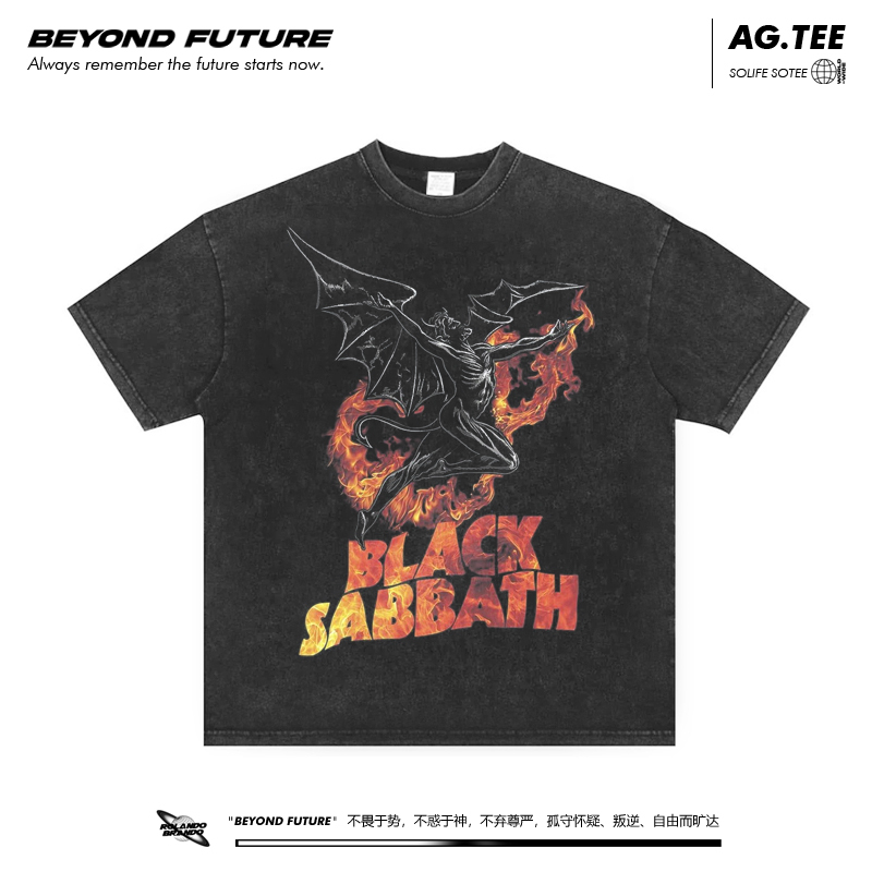 Blacksabbath Black Sabbath Washed Vintage Loose Unisex Short-Sleeve T-Shirt Direct Spray ins
