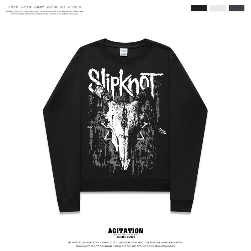 Round Neck Long-Sleeve Sweatshirt for Men and Women, New Trendy Brand Top with Metal Rock Direct Print Slipknot
