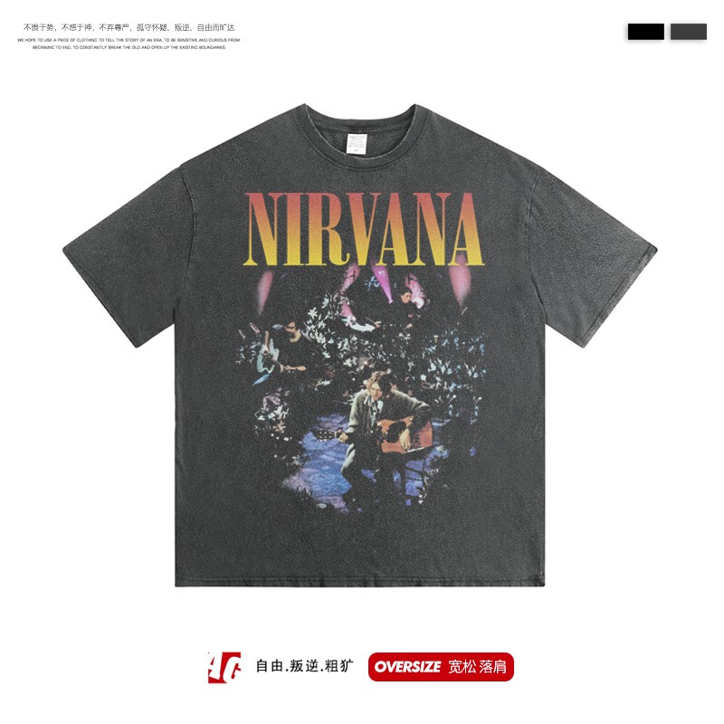 Nirvana Rock Washed Vintage Loose Shoulder-Length Short-Sleeve T-Shirt Oversize Top New Style Bf