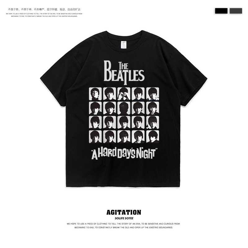 Retro Beatles Classic Four-Piece Pure Cotton Round Neck Short-Sleeved T-Shirt for Men and Women, Unisex Summer Trendy Product