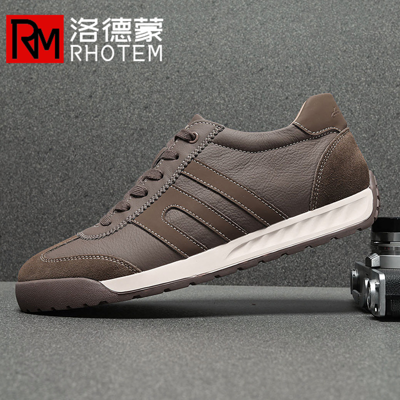 French Rhotem Genuine Leather Retro Sports Casual Shoes for Men 2026 New Soft-Soled Comfortable Jogging German Training Shoes