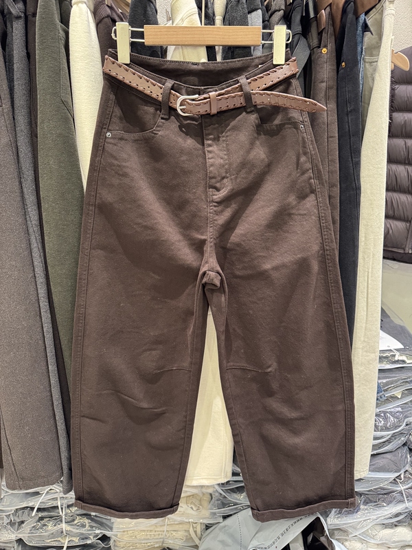 Authentic Winter European Goods Yak Jean Women's Coffee-Colored Fleece-Lined Curved Jeans with Thin Fleece Long Pants A28053