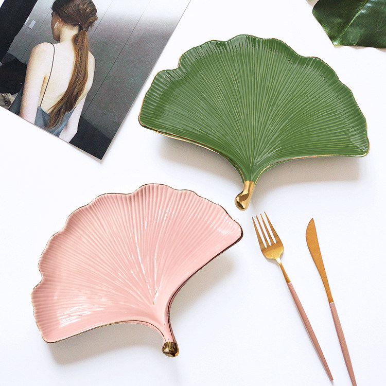 Export ins Phnom Penh Ceramic dinner plate snack tray Lower afternoon tea refreshment tray Ginkgo Leaf Light Lavish Dried Fruit Pan Candy Pan