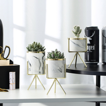 Nordic wrought iron bracket vase potted ornaments shelf hydroponic green plant ceramic fleshy gold edged flowerpot desktop Pen Holder